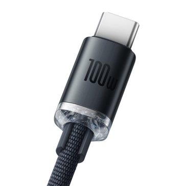   Baseus Crystal Shine USB Type-A – USB Type-C, 100W gyorstöltő adatkábel, 1.2m, fekete