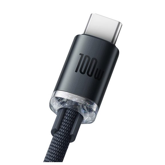 Baseus Crystal Shine USB Type-A – USB Type-C, 100W gyorstöltő adatkábel, 1.2m, fekete