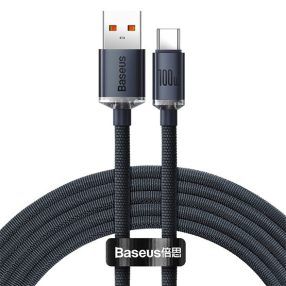   Baseus Crystal Shine USB Type-A – USB Type-C, 100W gyorstöltő adatkábel, 2m, fekete