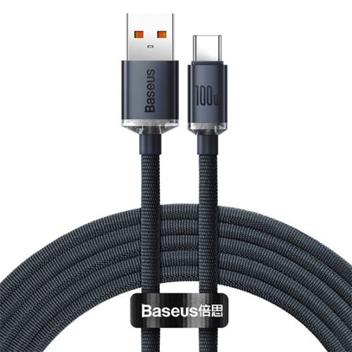 Baseus Crystal Shine USB Type-A – USB Type-C, 100W gyorstöltő adatkábel, 2m, fekete