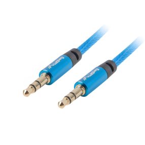 Kék textilborítású 3.5 mm minijack audio kábel aranyozott csatlakozóval