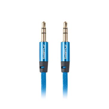 Kék textilborítású 3.5 mm minijack audio kábel aranyozott csatlakozóval