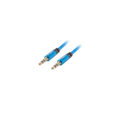 Kék textilborítású 3.5 mm minijack audio kábel aranyozott csatlakozóval