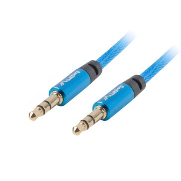 Kék textilborítású 3.5 mm minijack audio kábel aranyozott csatlakozóval