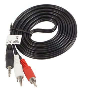 Lanberg minijack 3.5 mm apa – 2x RCA apa audio kábel, 1,5 m, fekete
