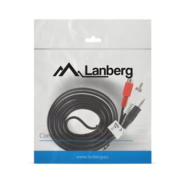 Lanberg minijack 3.5 mm apa – 2x RCA apa audio kábel, 1,5 m, fekete
