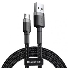   Baseus Cafule adatkábel, USB - Micro USB, 1.5A, 2 m, textil bevonat, szürke-fekete