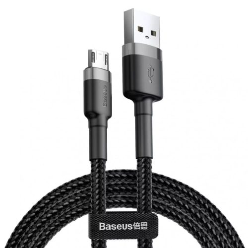 Baseus Cafule adatkábel, USB - Micro USB, 1.5A, 2 m, textil bevonat, szürke-fekete