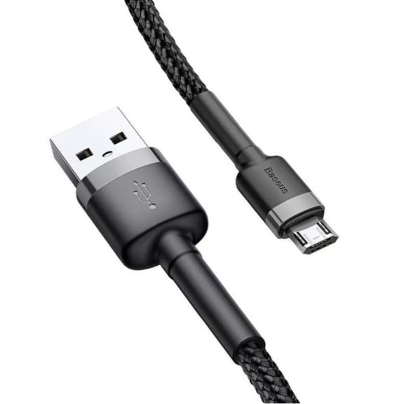 Baseus Cafule adatkábel, USB - Micro USB, 1.5A, 2 m, textil bevonat, szürke-fekete