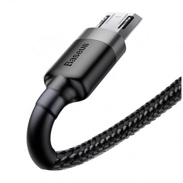   Baseus Cafule adatkábel, USB - Micro USB, 1.5A, 2 m, textil bevonat, szürke-fekete