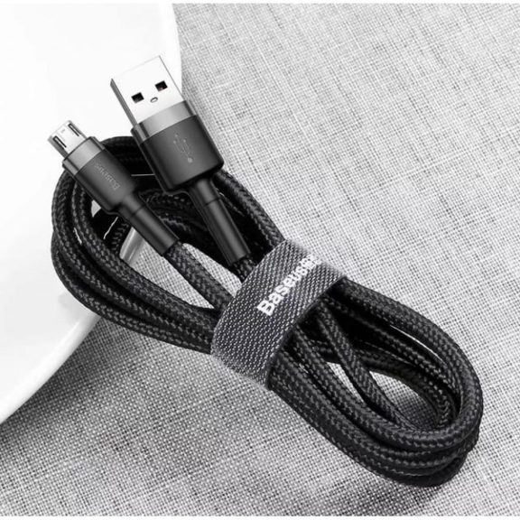 Baseus Cafule adatkábel, USB - Micro USB, 1.5A, 2 m, textil bevonat, szürke-fekete