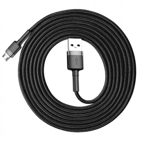 Baseus Cafule adatkábel, USB - Micro USB, 1.5A, 2 m, textil bevonat, szürke-fekete