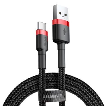   Baseus Cafule USB Type-A – USB Type-C, 18W gyorstöltő adatkábel, 0.5m, fekete/piros