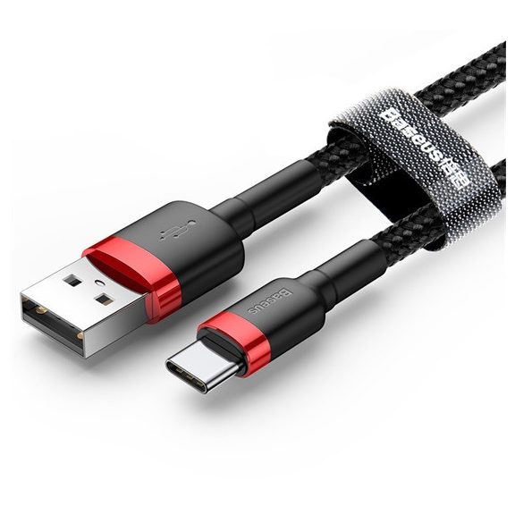 Baseus Cafule USB Type-A – USB Type-C, 18W gyorstöltő adatkábel, 0.5m, fekete/piros
