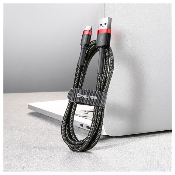 Baseus Cafule USB Type-A – USB Type-C, 18W gyorstöltő adatkábel, 0.5m, fekete/piros