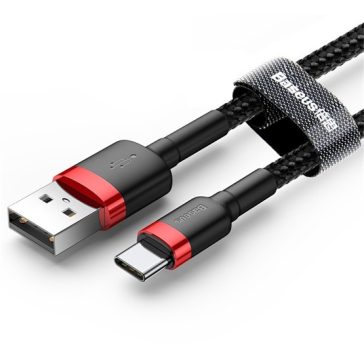   Baseus Cafule USB Type-A – USB Type-C, 18W gyorstöltő adatkábel, 1m, fekete/piros