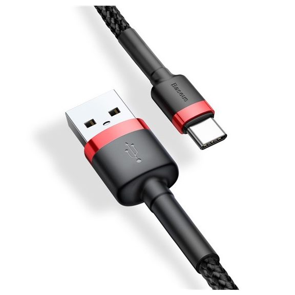 Baseus Cafule USB Type-A – USB Type-C, 18W gyorstöltő adatkábel, 1m, fekete/piros
