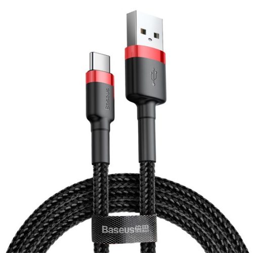 Baseus Cafule USB Type-A – USB Type-C, 10W töltőkábel, 3m, fekete/piros