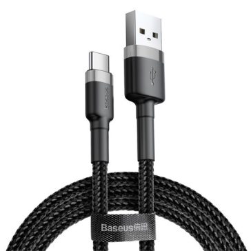   Baseus Cafule USB Type-A – USB Type-C, 10W töltőkábel, 3m, fekete/szürke