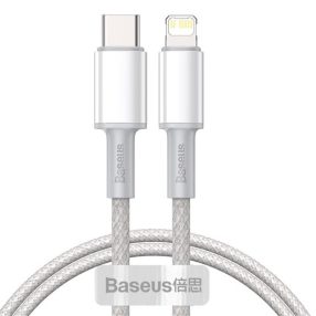   Baseus High Density Braided USB Type-C – iPhone, PD 20W gyorstöltő adatkábel, 1m, fehér
