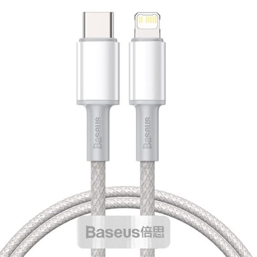 Baseus High Density Braided USB Type-C – iPhone, PD 20W gyorstöltő adatkábel, 1m, fehér