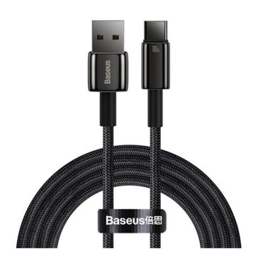   Baseus Tungsten Gold USB Type-A – USB Type-C, 100W gyorstöltő adatkábel, 2m, fekete