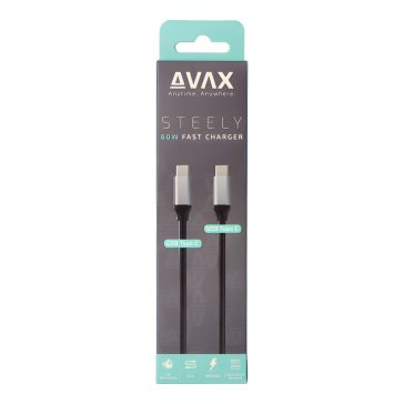   AVAX Steely USB Type-C gyorstöltő kábel 1.5 m, 60 W, 3 A, acélszürke - CB302G