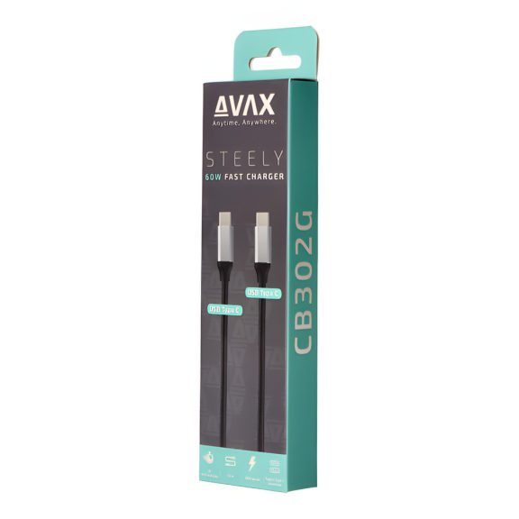 AVAX Steely USB Type-C gyorstöltő kábel 1.5 m, 60 W, 3 A, acélszürke - CB302G