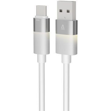   AVAX CB313 GLOWY 18W USB-A - USB-C gyorstöltő kábel, fehér - 2m