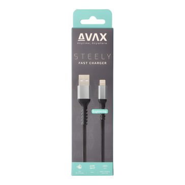   AVAX Steely USB-A - Lightning gyorstöltő kábel, 1.5m, 20 W, acélszürke - CB401G