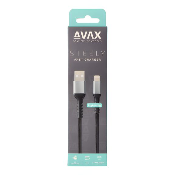 AVAX Steely USB-A - Lightning gyorstöltő kábel, 1.5m, 20 W, acélszürke - CB401G
