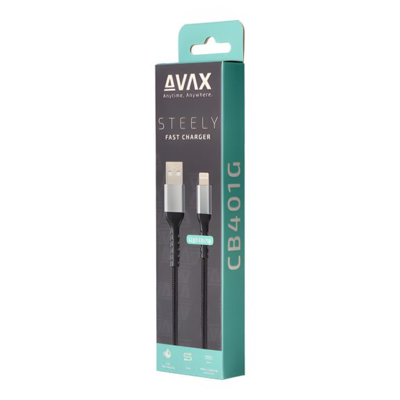 AVAX Steely USB-A - Lightning gyorstöltő kábel, 1.5m, 20 W, acélszürke - CB401G