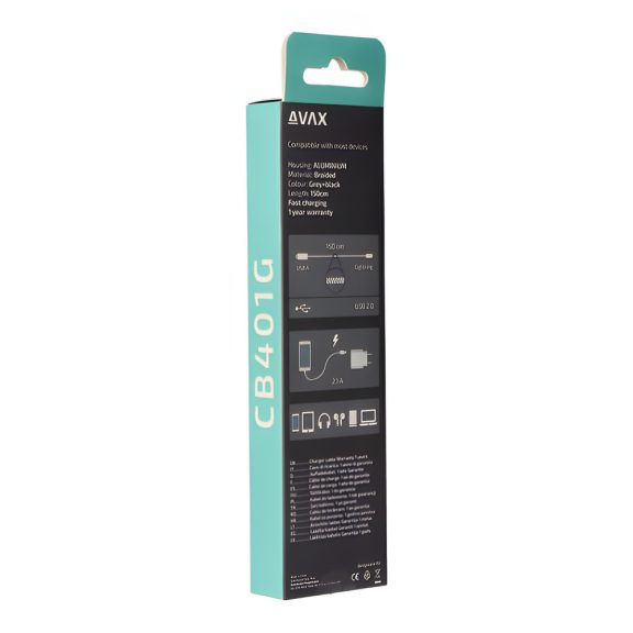 AVAX Steely USB-A - Lightning gyorstöltő kábel, 1.5m, 20 W, acélszürke - CB401G