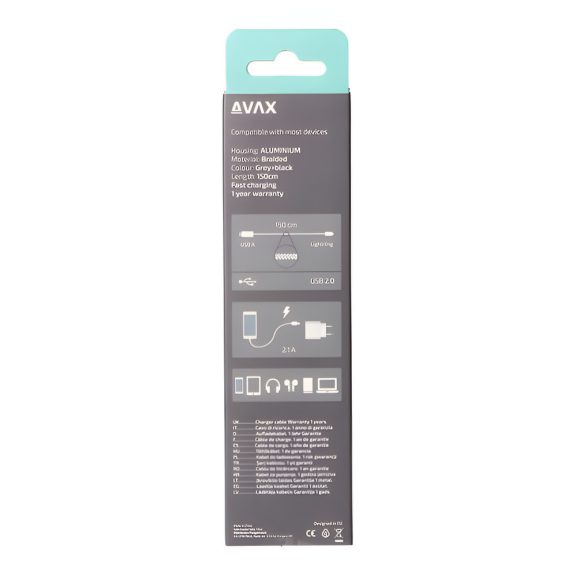 AVAX Steely USB-A - Lightning gyorstöltő kábel, 1.5m, 20 W, acélszürke - CB401G