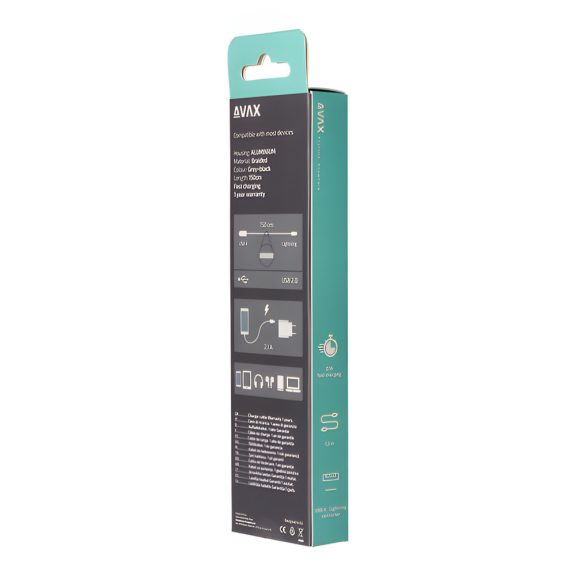 AVAX Steely USB-A - Lightning gyorstöltő kábel, 1.5m, 20 W, acélszürke - CB401G