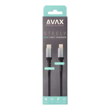   AVAX Steely USB Type-C - Lightning gyorstöltő kábel, 1.5m, 27W, acélszürke - CB402G