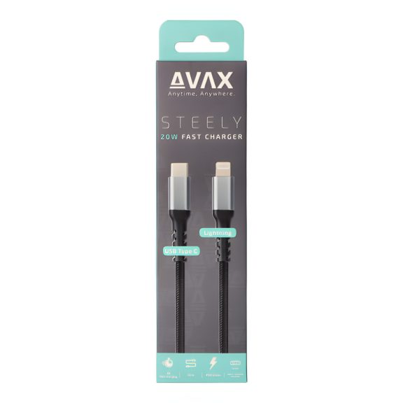 AVAX Steely USB Type-C - Lightning gyorstöltő kábel, 1.5m, 27W, acélszürke - CB402G