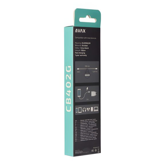 AVAX Steely USB Type-C - Lightning gyorstöltő kábel, 1.5m, 27W, acélszürke - CB402G