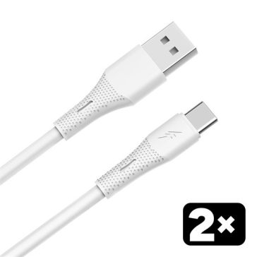   AVAX CB4301 2x 18W USBA–USBC gyorstöltő szilikon kábelcsomag, fehér - 1,5m