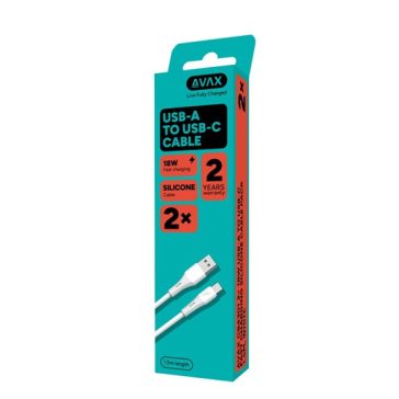   AVAX CB4301 2x 18W USBA–USBC gyorstöltő szilikon kábelcsomag, fehér - 1,5m