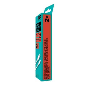   AVAX CB4301 2x 18W USBA–USBC gyorstöltő szilikon kábelcsomag, fehér - 1,5m