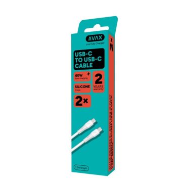   AVAX CB4303 2x 60W USBC gyorstöltő szilikon kábelcsomag, fehér - 1,5m