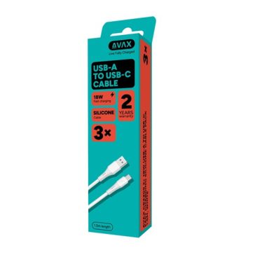   AVAX CB4305 3x 18W USBA–USBC gyorstöltő szilikon kábel szett, fehér - 1,5m