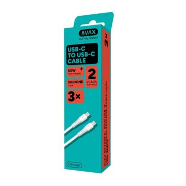   AVAX CB4307 3x 60W USBC gyorstöltő szilikon kábel szett, fehér - 1,5m