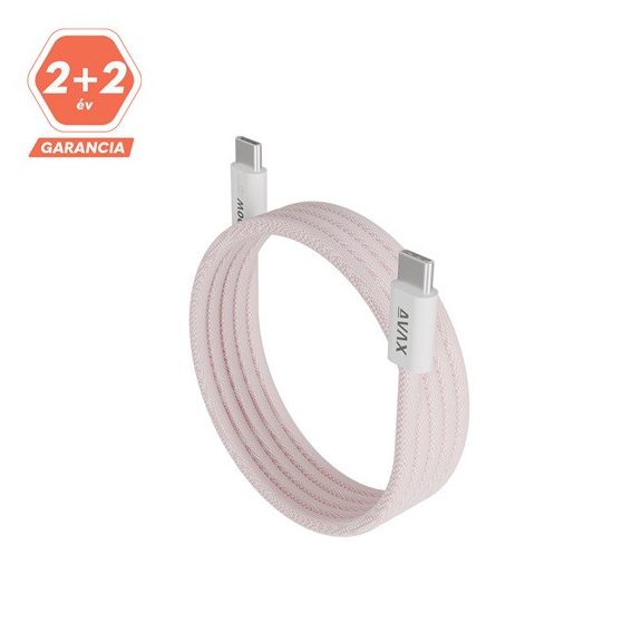 AVAX CB610P MAGNETY 100W USB C mágneses gyorstöltő kábel, fonott, rózsaszín - 1m