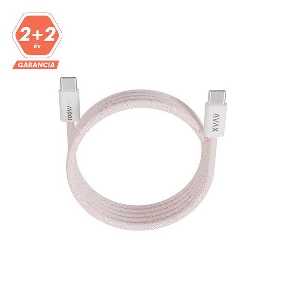 AVAX CB610P MAGNETY 100W USB C mágneses gyorstöltő kábel, fonott, rózsaszín - 1m
