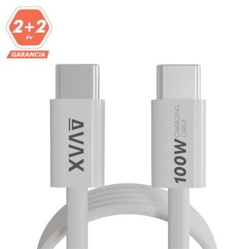   AVAX CB610W MAGNETY 100W USB C mágneses gyorstöltő kábel, fonott, fehér - 1m