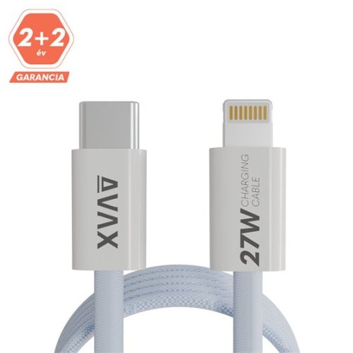 AVAX CB611LB MAGNETY 27W USB-C - LIGHTNING mágneses gyorstöltő kábel, fonott, világoskék - 1m