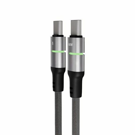 AVAX CB632 Steely LED 60W USB-C gyorstöltő kábel fonott fekete kivitelben.