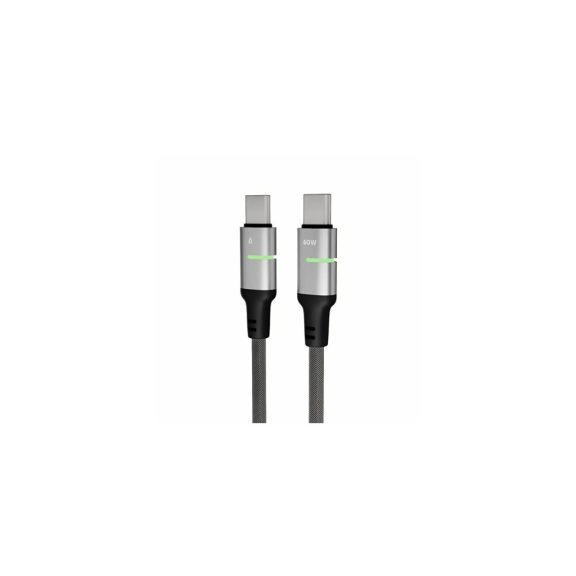 AVAX CB632 Steely LED 60W USB-C gyorstöltő kábel fonott fekete kivitelben.